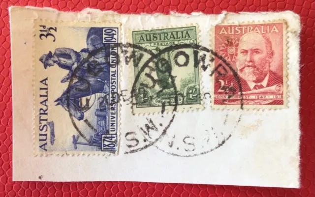 AUSTRALIAN STAMPS POSTMARK ON PIECE:  EUGOWRA  New South Wales PRE-DECIMAL