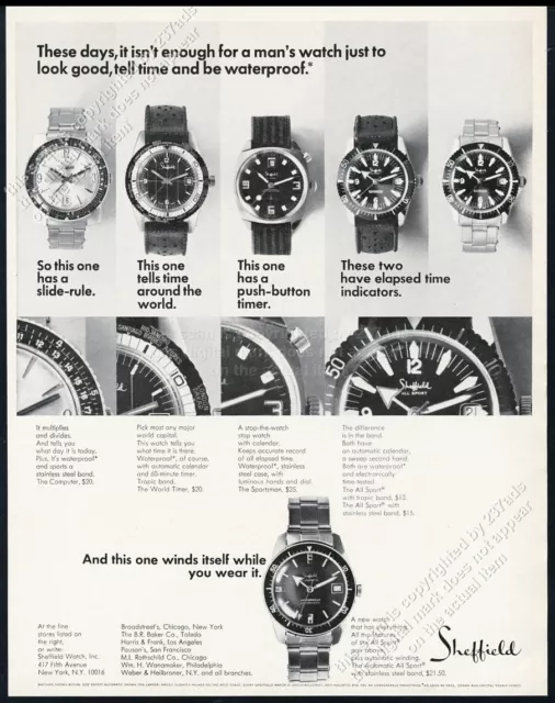 1966 Sheffield All Sport diving watch Computer & World Time photo vtg print ad