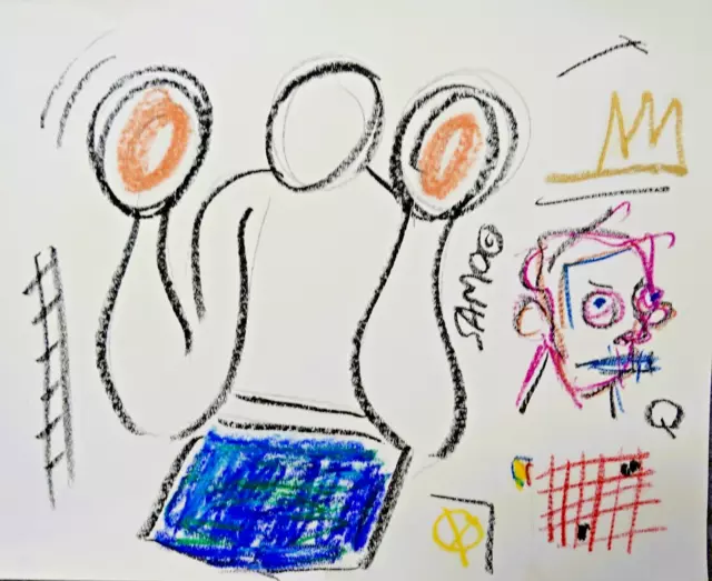 vintage SAMO original Jean-Michel Basquiat signed Graffiti boxer drawing 1980