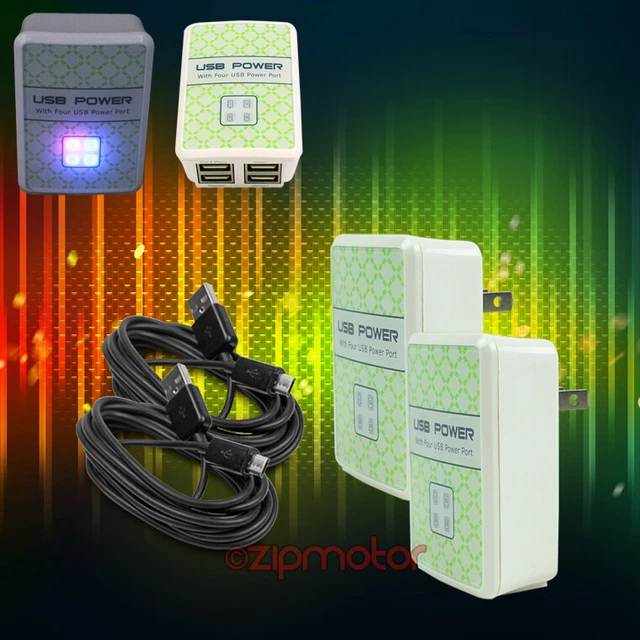 2X 4 Usb Port Wall Adapter+10Ft Cable Power Charger Data Black Galaxy Note Nexus