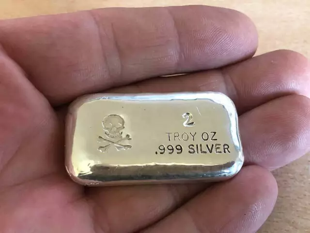 Smooth 2oz Pirate Stamped Bullion Bar - Hand Pour (999 Fine Silver) 3