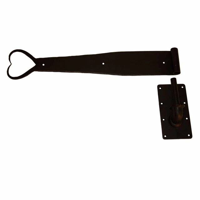 Pintle Strap Door Hinge Heart Tip Black Wrought Iron 24" | Renovator's Supply
