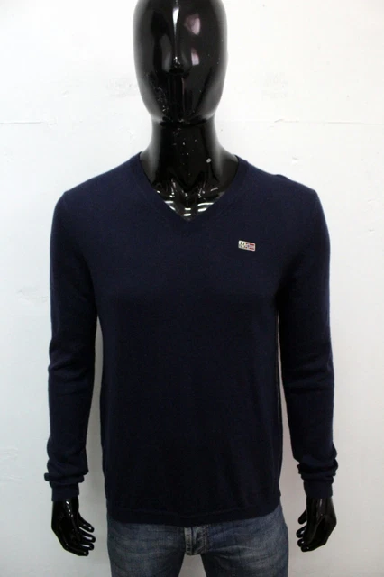 Maglione Napapijri Uomo Taglia M Maglioncino Pull Pullover Blu Lana Logo