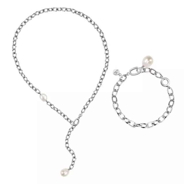 Collana E Bracciale Donna Morellato Perle Naturali,Oriente Sari16,Catena Acciaio 2