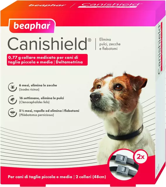 Canishield 2 Collari Antiparassitario Small/Medium 48 Cm, per Cani - Antipulci E