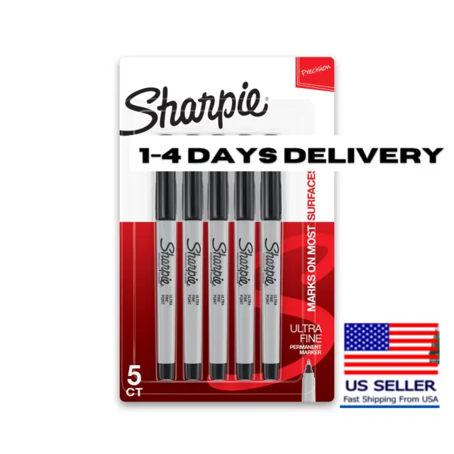 Sharpie Permanent Markers, Ultra Fine Point, Black, 5 Count new free shipping