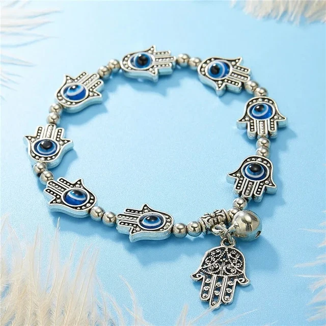 Bracciale Mano Di Fatima Con Occhio Turco E Perle In Legno 8mm – Uomo/Donna – Elastico