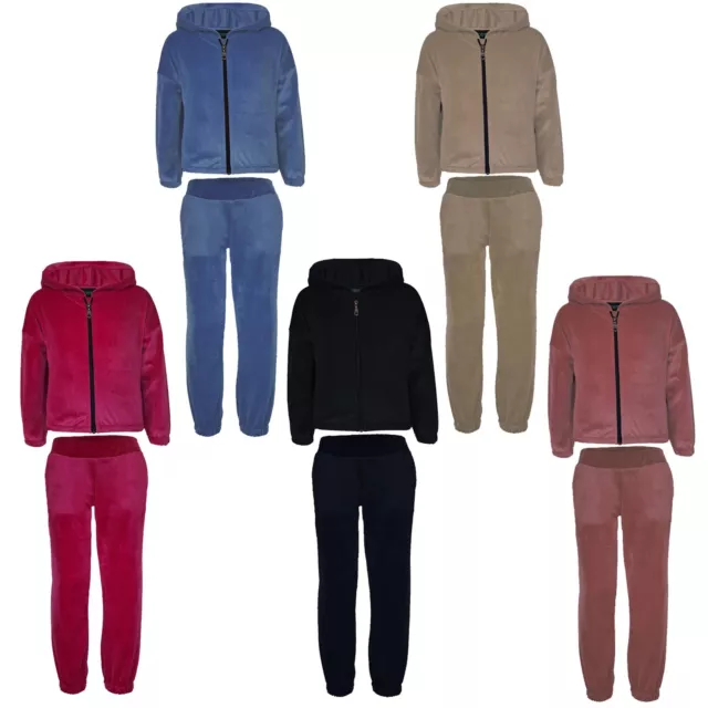 Girls Velour Tracksuit 2 Pcs Hoodie Joggers Set Kids Outfit Top Bottoms 3-14 Y