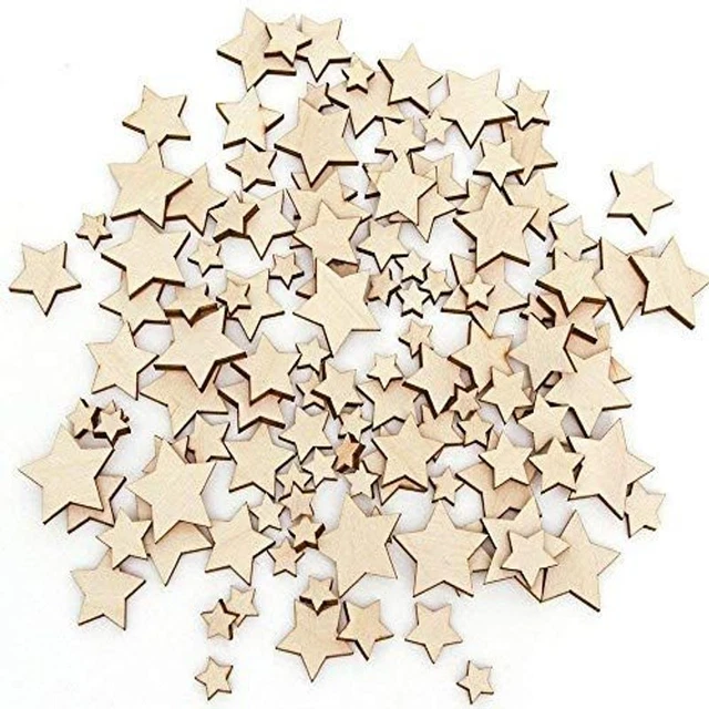 DERAYEE 100 Pcs Unfinished Wooden Stars Ornaments, Assorted Size 100 Pc Star