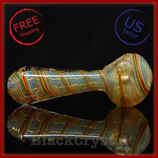 5 in Handmade Thick Heavy Gold Rainbow Swirl Tobacco Smoking Bowl Glass Pipes