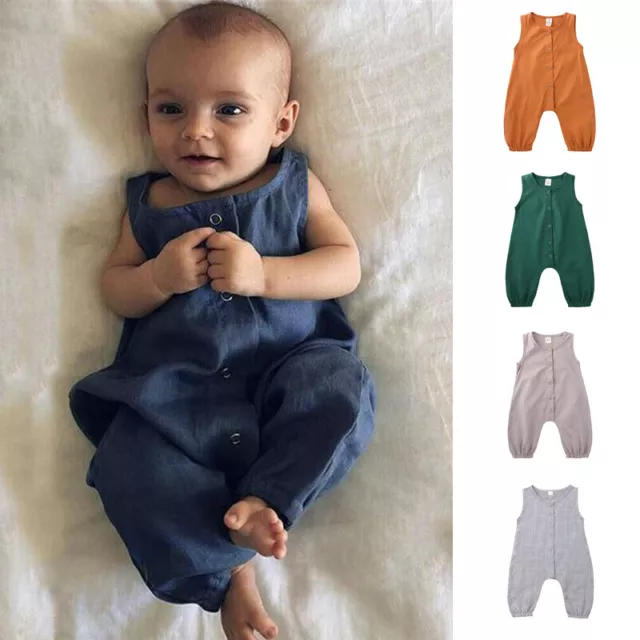 Infant Baby Girls Boys Linen Sleeveless Romper Outfits Jumpsuit Bodysuit Clothes