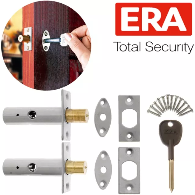 ERA BRANDED SECURITY DEAD BOLT & STAR KEY Door/Window Lock Wood Frame Set Silver