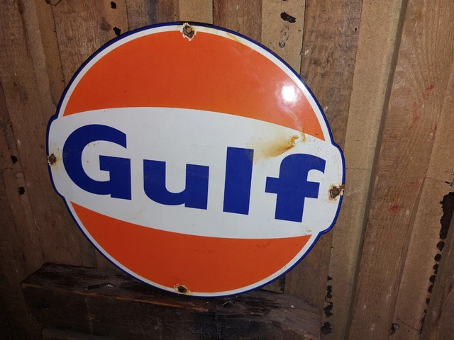 GULF Emailleschild Öl Email Schild Tankstellenschild Werkstattschild USA Benzin