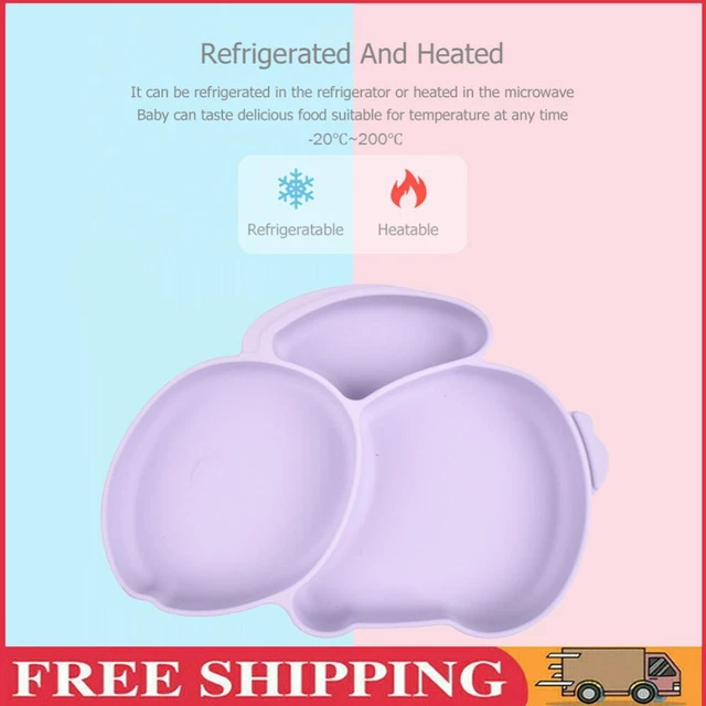 Cartoon Children Dishes Cute Silicone Baby Feeding Dishes Baby Cutlery (Purple)