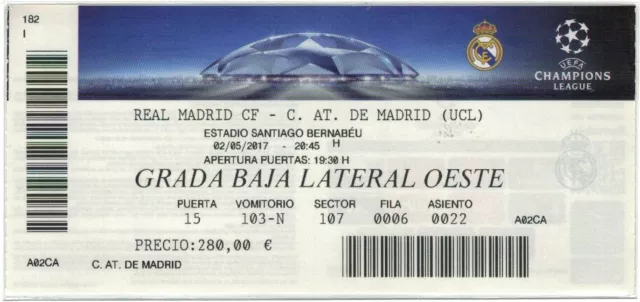 Ticket Real Madrid Atletico Madrid Champions League 2016-2017