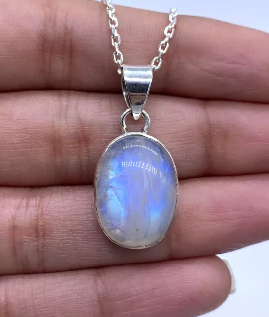 Designer Oval Cut Sterling Silver 925 Moonstone Gemstone Pendant Necklace