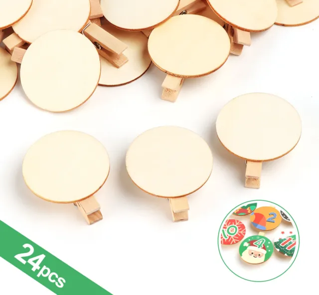 24 Holzklammern Deko-Klammern Mini-Holzklammern für Weihnachtskalender Aufkleber