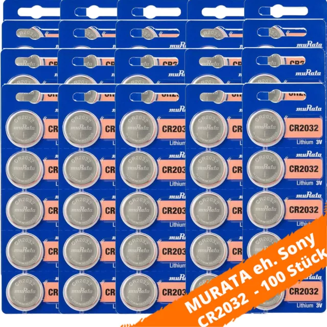 100 x Batterien muRata eh. Sony CR2032 Lithium Knopfzelle 220mAh 3V CR 2032 NEU