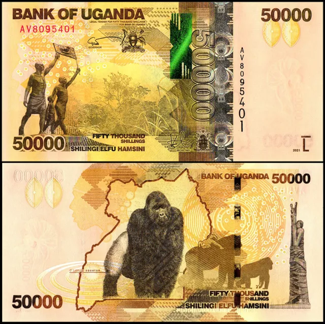 Uganda 50,000 Shillings Banknote, 2021, P-54e, UNC  USA SELLER
