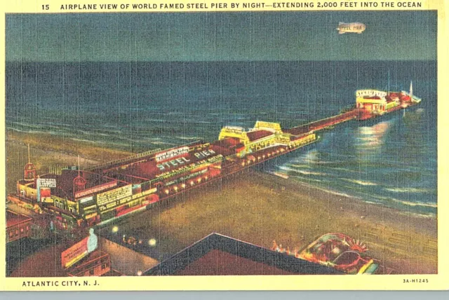Postcard-15, Airplane View of World Famed Steel Pier by Night,Atlantic City,NJ