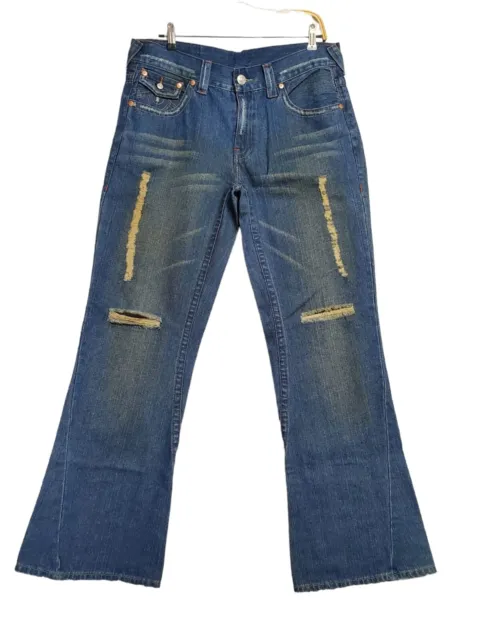 Mens TRUE RELIGION #803 Denim Jeans Size W 34 x L 35 Indigo Blue Flared Bootcut