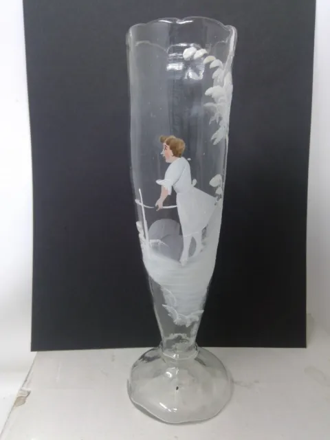 Antique Blown Glass Mary Gregory 9" Vase