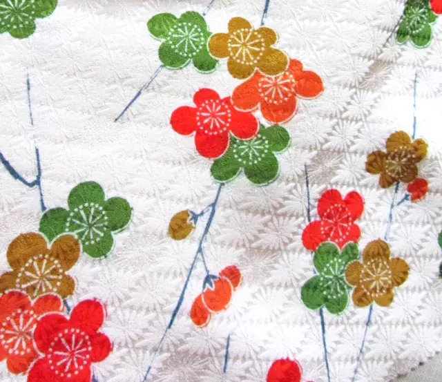 Vintage Japanese Kimono Wedding Silk Fabric Piece Blossom Flower Branches 62ins