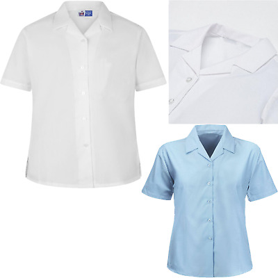 Kids Girls Revere Collar Blouses Shirts School Uniform Short Sleeves Smart Wear