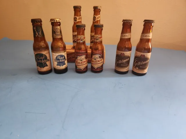 Set of 8 Miniature Vintage Beer Bottles