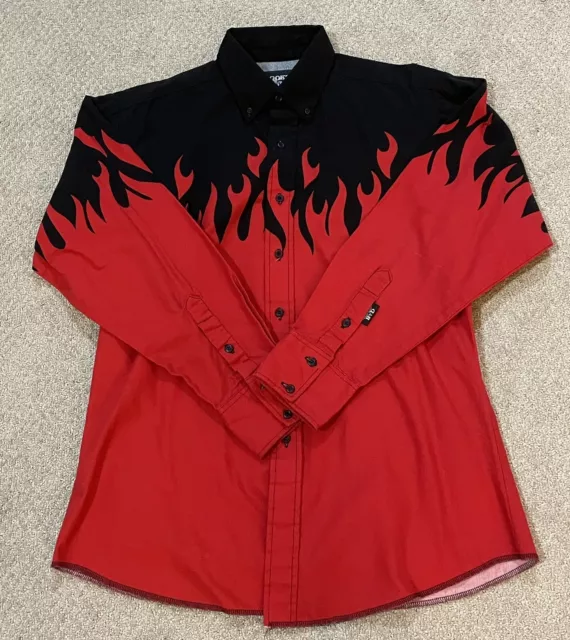 Vintage Brooks & Dunn Red Flame Panhandle Slim Button Up Western Shirt Sz M