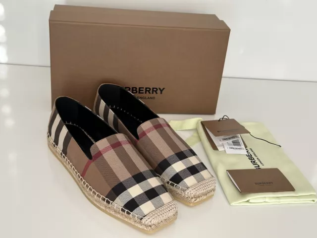 NIB $570 Burberry Women's Espadrille Flats Birch Brown Check 9.5 (39.5) 8056816