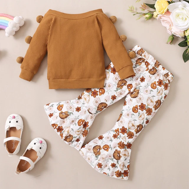 Kids Toddler Baby Girls Long Sleeve Tops+Floral Flared Pants Outfits Clothes 7
