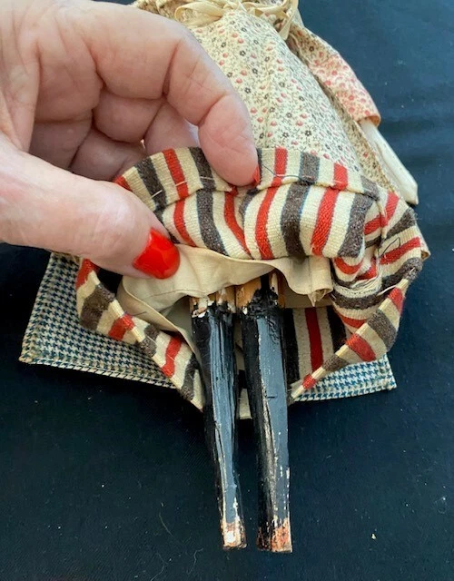 Antique German 12 1/2 ” Peg Wooden Grodnertal Doll Sewing Accessories Old Clothe 3
