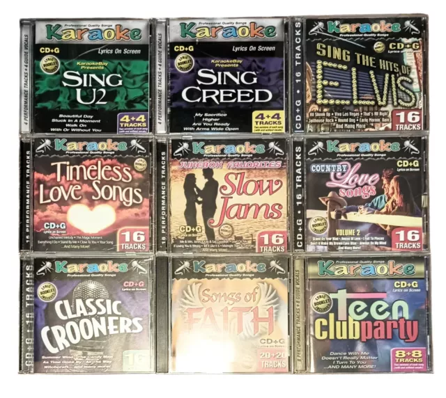 Karaoke Bay Bulk CD+G Bundle 9 Disc Lot  Creed U2 Country Party  Elvis Slow Jams