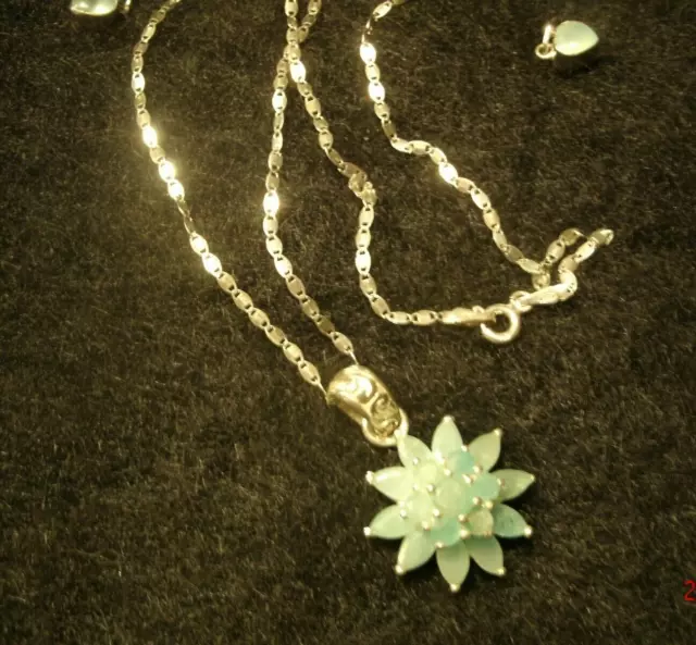 Sterling Chrysoprase snowflake pendant / heart sterling earrings #494