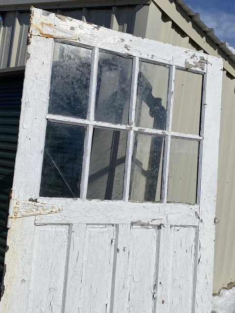 C.1910 BARN DOOR w/ Glass & 3 Hinges ~ 89 3/4"H x 48" Heavy Duty, 1 1/2" Thick 2
