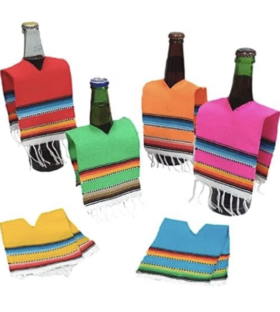 More Fiesta Set of 12 Serapes for Bottles - 4 Inches by 11 Inches Poncho Cove...
