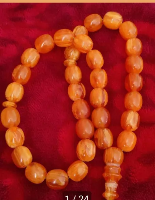 ANTIQUE  EGG YOLK BUTTERSCOTCH KAHRAMAN AMBER KOMBOLOI 33+2pc  PRAYER BEADS