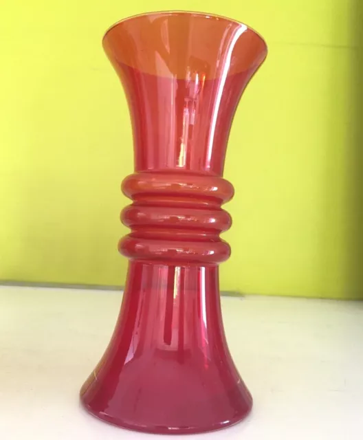 Riihimaki  Scandinavian Red Glass Vase  Tamara Aladin   Finland 1970s