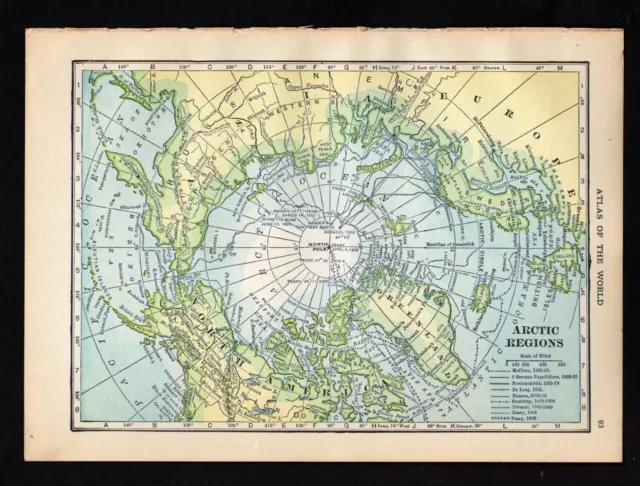 1914 Original Arctic Region: Explorers & Showing Routes 1850 to 1909 rev. Charts