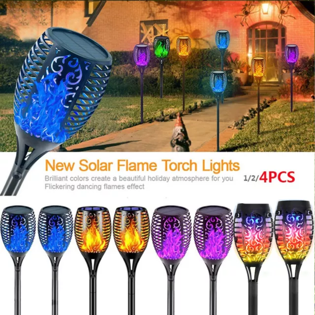 4/8Pcs Solar Flickering Flame Effect Torch Lights Outdoor Garden LED Stake Lamp