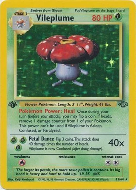 Vileplume - 15/64 - Pokemon Jungle 1st Edition Holo Rare Card WOTC LP