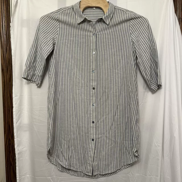 Eileen Fisher Size Large Chambray Hemp Organic Cotton Stripe Collar Shirt Dress