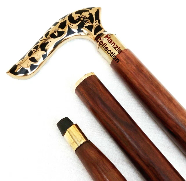 ANTIQUE CURVED HANDLE Folding Wooden Walking Stick Cane All Sizes 86cm