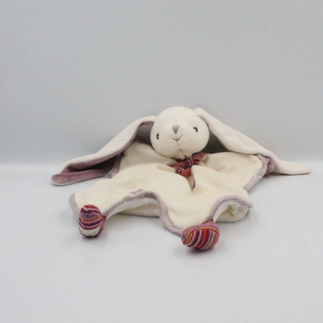 Doudou plat lapin blanc violet rose rouge rayé BUKOWSKI - 23589