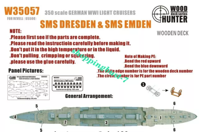 Hunter W35057 1/350 Wood deck German Light Cruiser Dresden & Emden for Revell !!