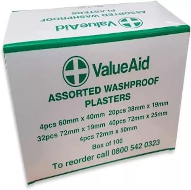 Value Aid Assorted Washproof Plasters - Box of 100 100 Count (Pack 1)