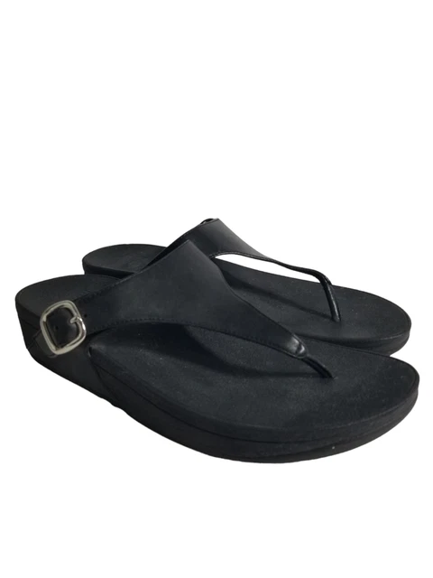 Fitflop The Skinny Woman's Black Leather Sandal Adjustable Strap Thong Size 9