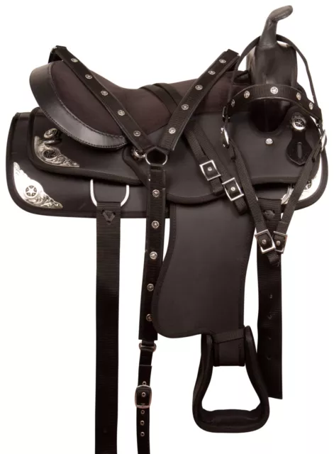 BLACK WESTERN SYNTHETIC Gaited Pleasure Trail Horse Saddle Tack Set 14 ...