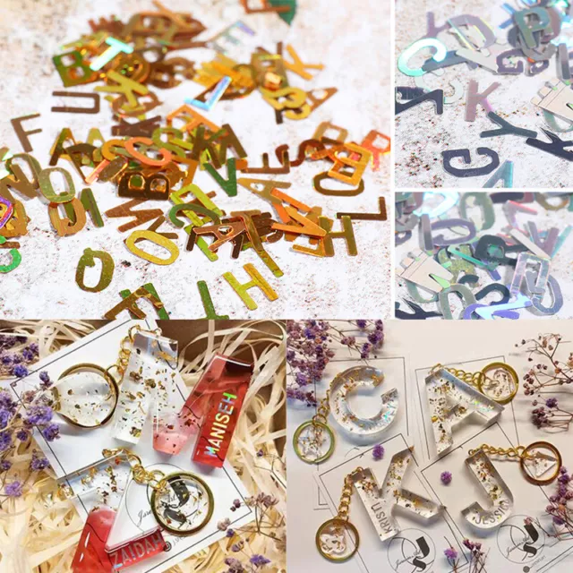 Holographic Glitter English Alphabet Flakes For Epoxy Resin Filling Laser Letter